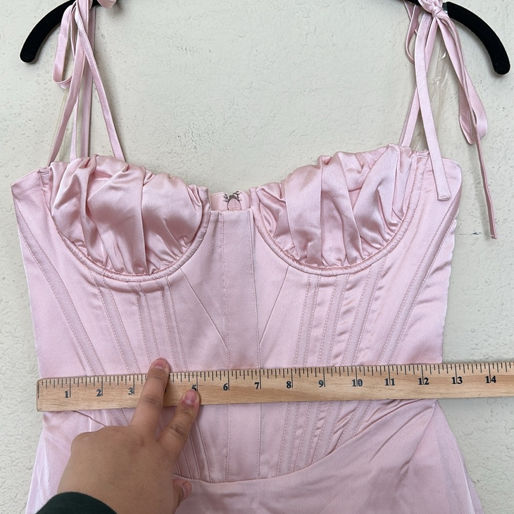 HOUSE OF‎ CB 'Alma' Blush Pink Satin Corset Midi Dress NWOT size S - Picture 8 of 11